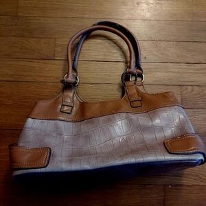Classic Two-Tone Croc-Embossed Tote Bag in Brown and Cream